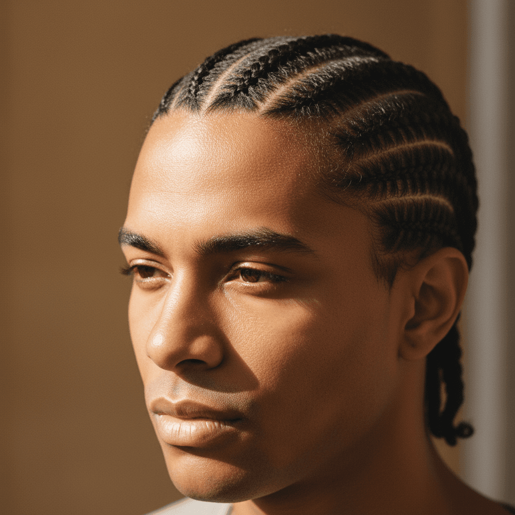 Man with neat straight-back cornrows