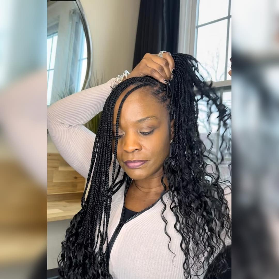 Bora Bora Knotless Braids With Curly Human Hair Tips - Image 1