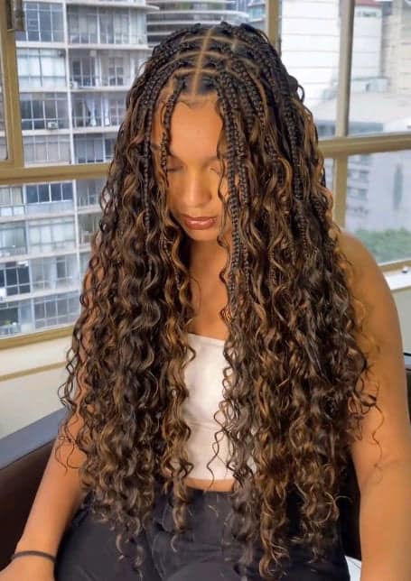 Goddess Knotless Braids With Boho Curls - Image 1